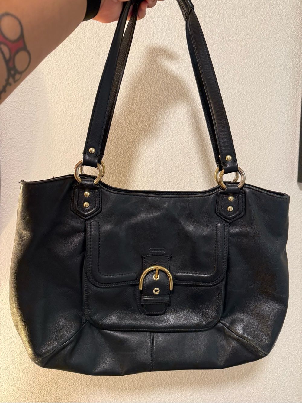 Coach SoHo Tote Leather Shoulder Tote with Gold Hardware